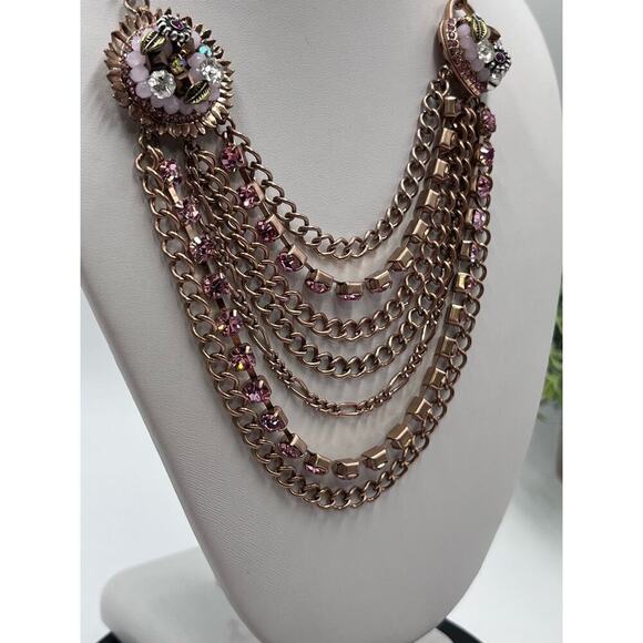 Betsey Johnson Pink Rose Gold-Tone Woven Charm MultiChain Necklace New with Box - Picture 9 of 15